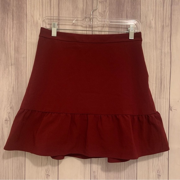 J CREW Mercantile Burgundy Flounce Ruffle A-Line Skirt Size 6 - Picture 4 of 6